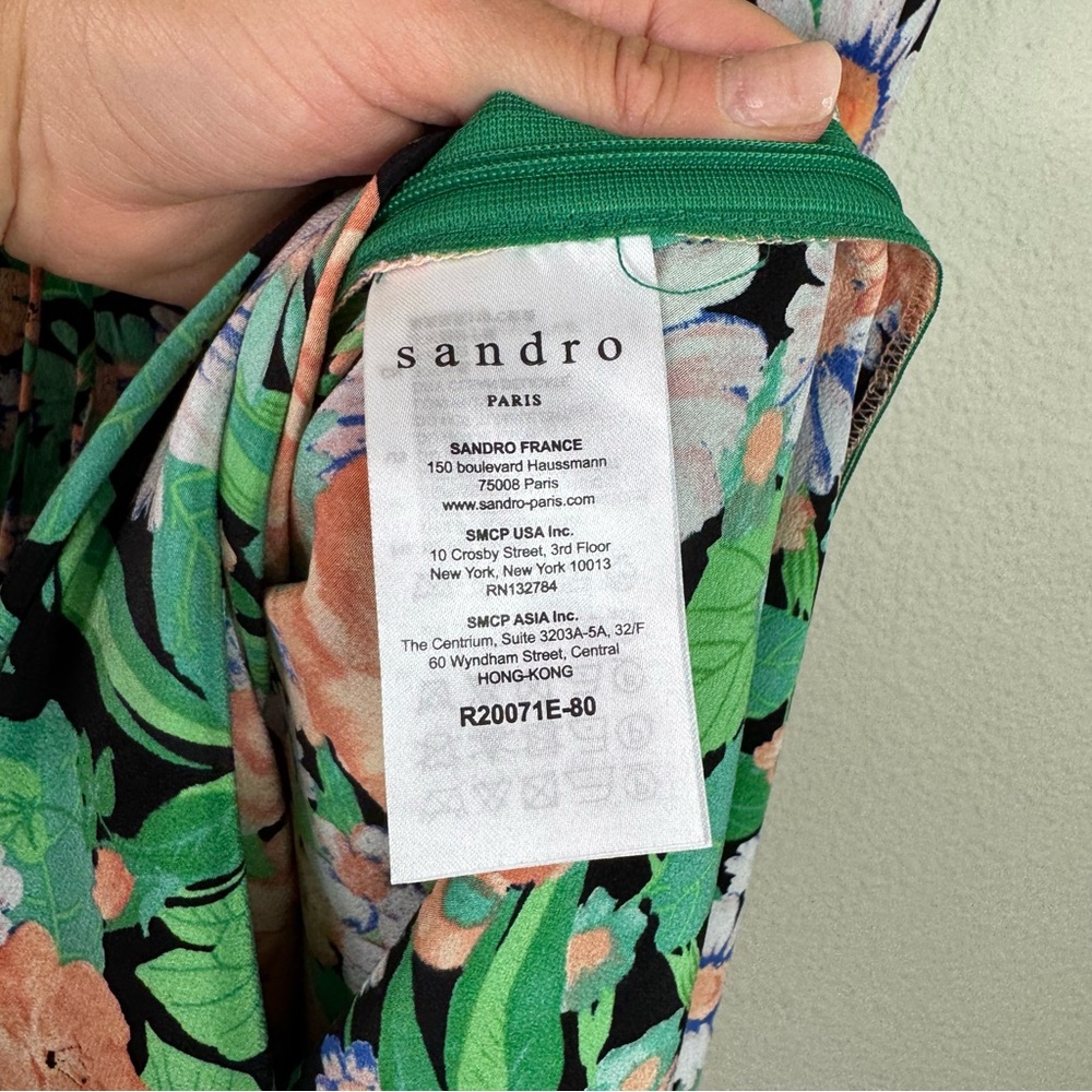 Sandro Paris Maline Silk Dress Size 2 Floral MIDI XS Wedding Guest - Picture 8 of 14